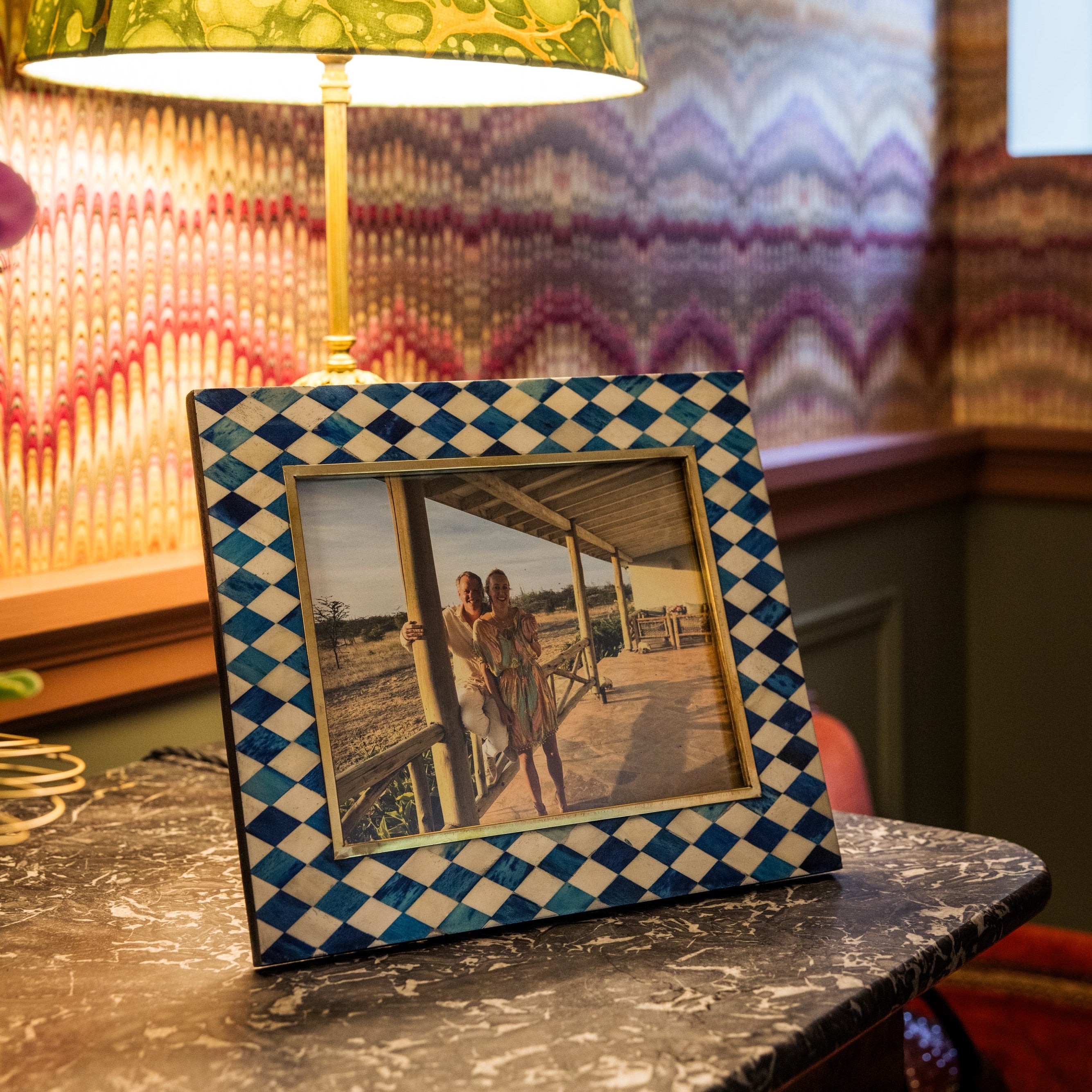 Large Photo frame | Navy Blue & White | Harlequin