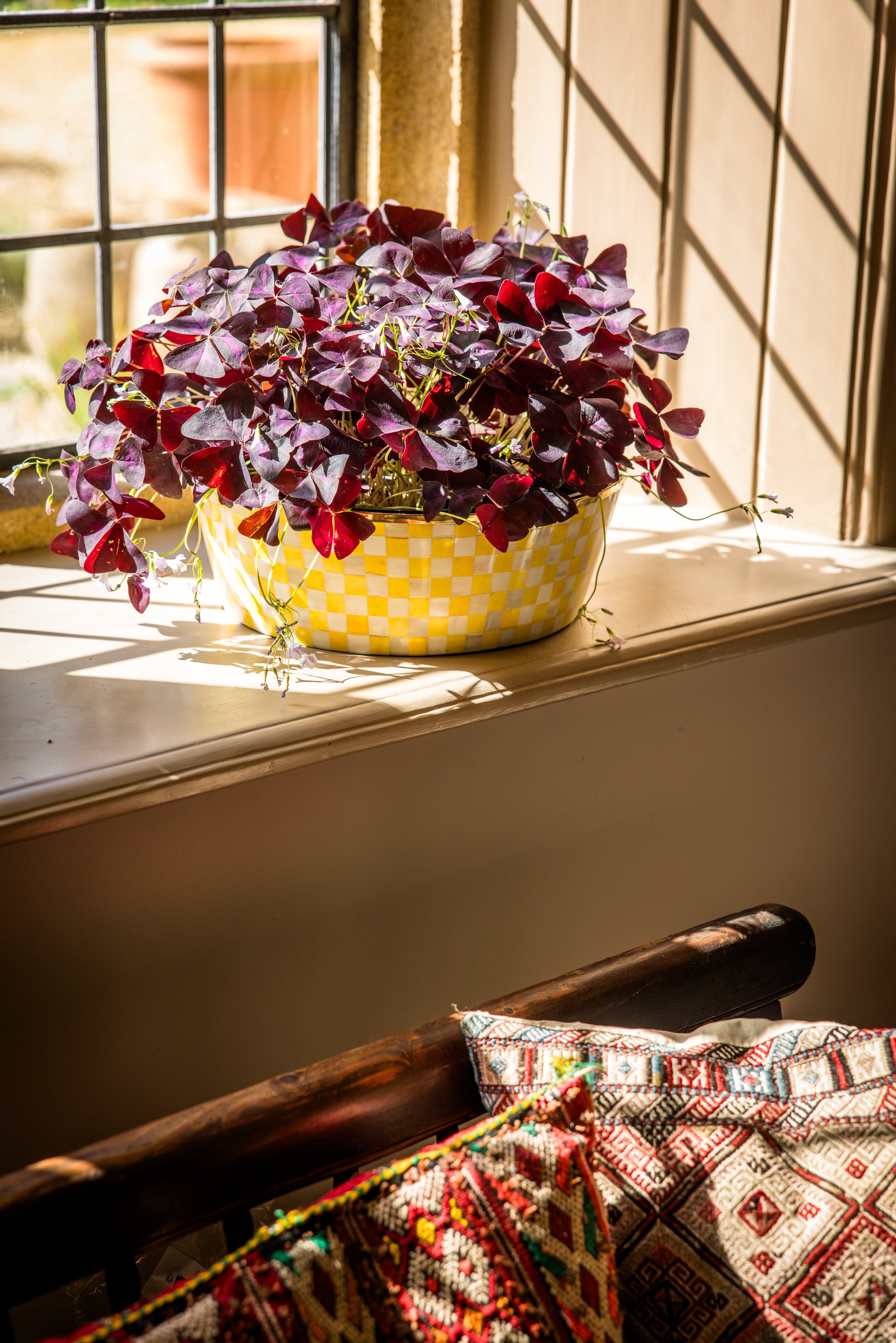 Round Inlay Planter | Large |Yellow | Chequered