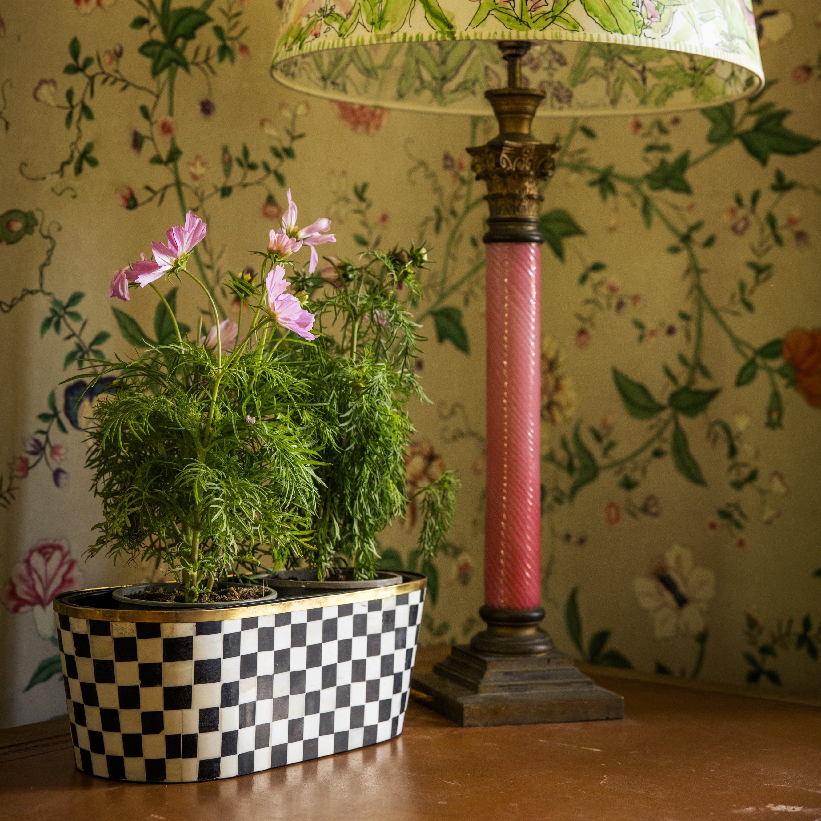 Oblong Inlay Planter | Large | Black | Chequered