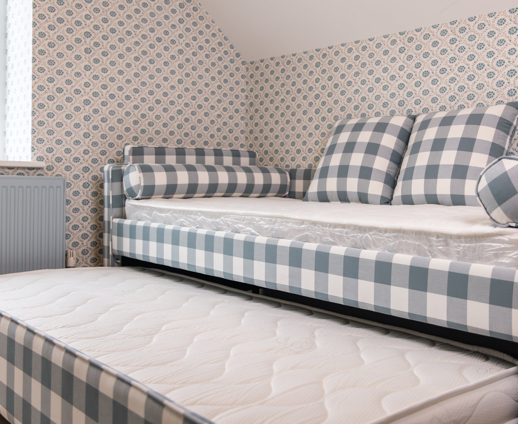 The Posie Upholstered Blue Gingham Childrens Bed