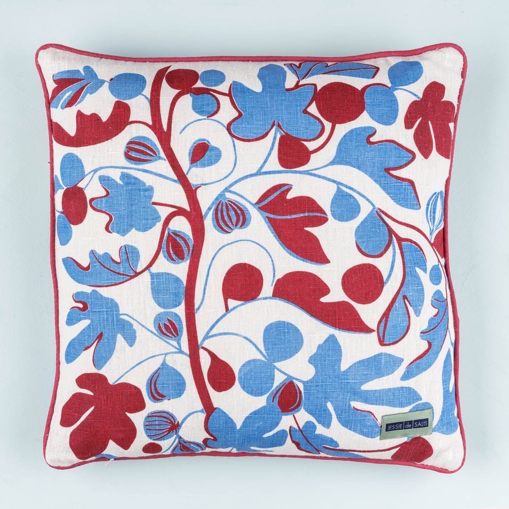 Figs Cushion | Red & Cornflower Blue