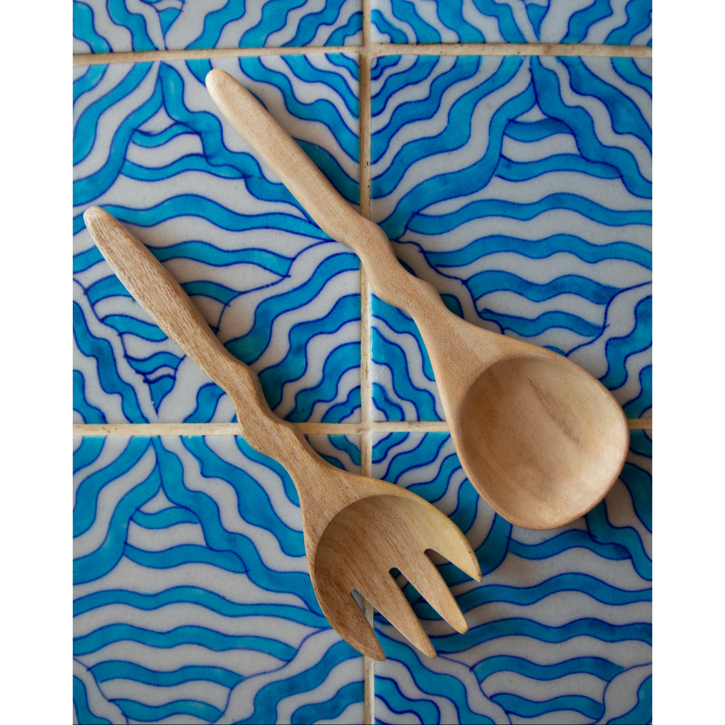 Indian Wave Wooden Salad Servers