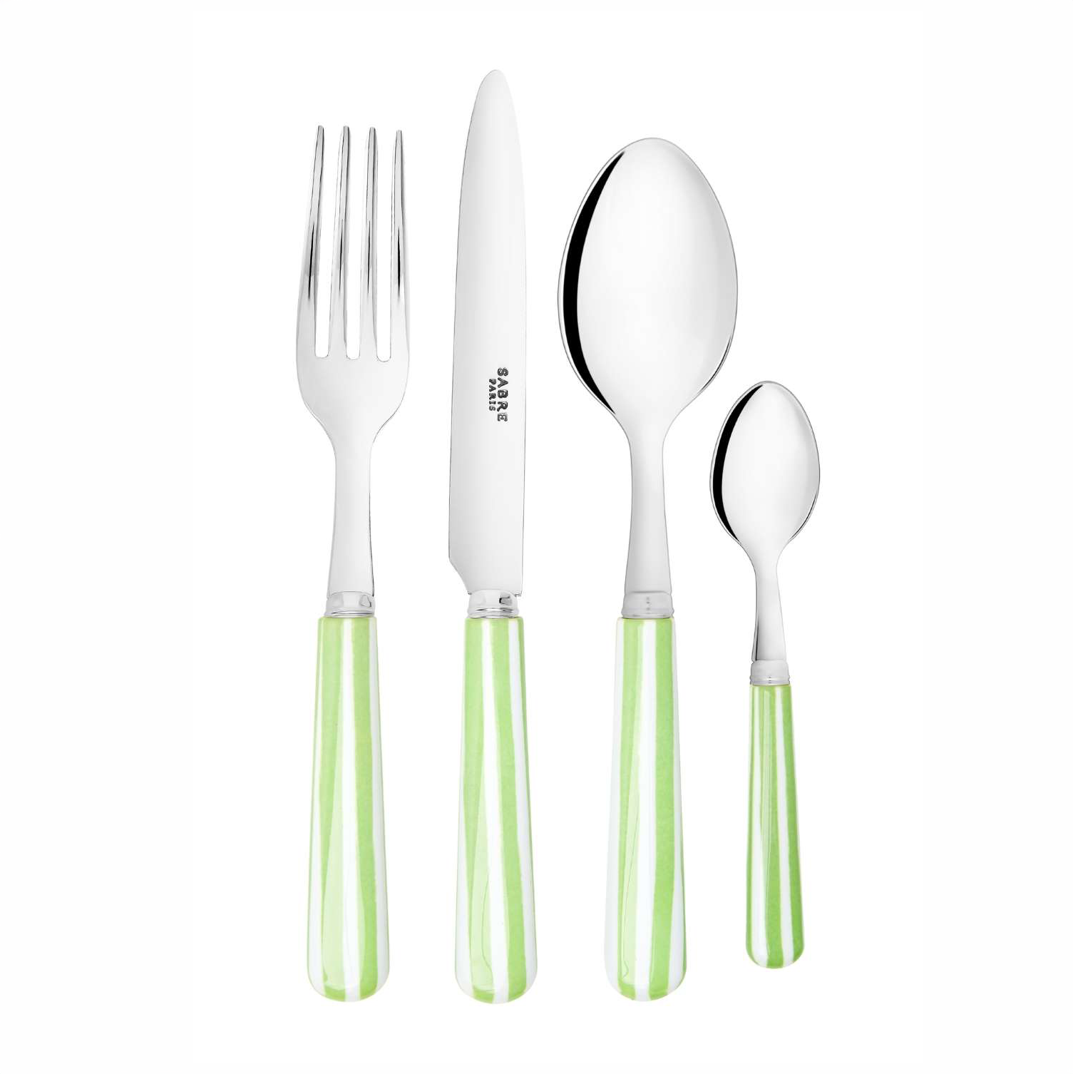 4-Piece Candy Stripe Green and White Cutlery Set