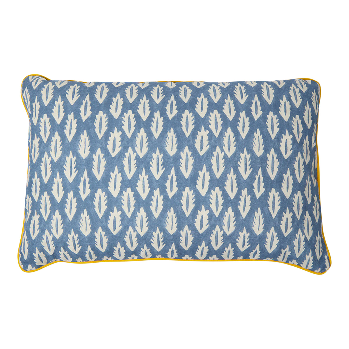 Piped Forest Blue Seed Mustard Cushion