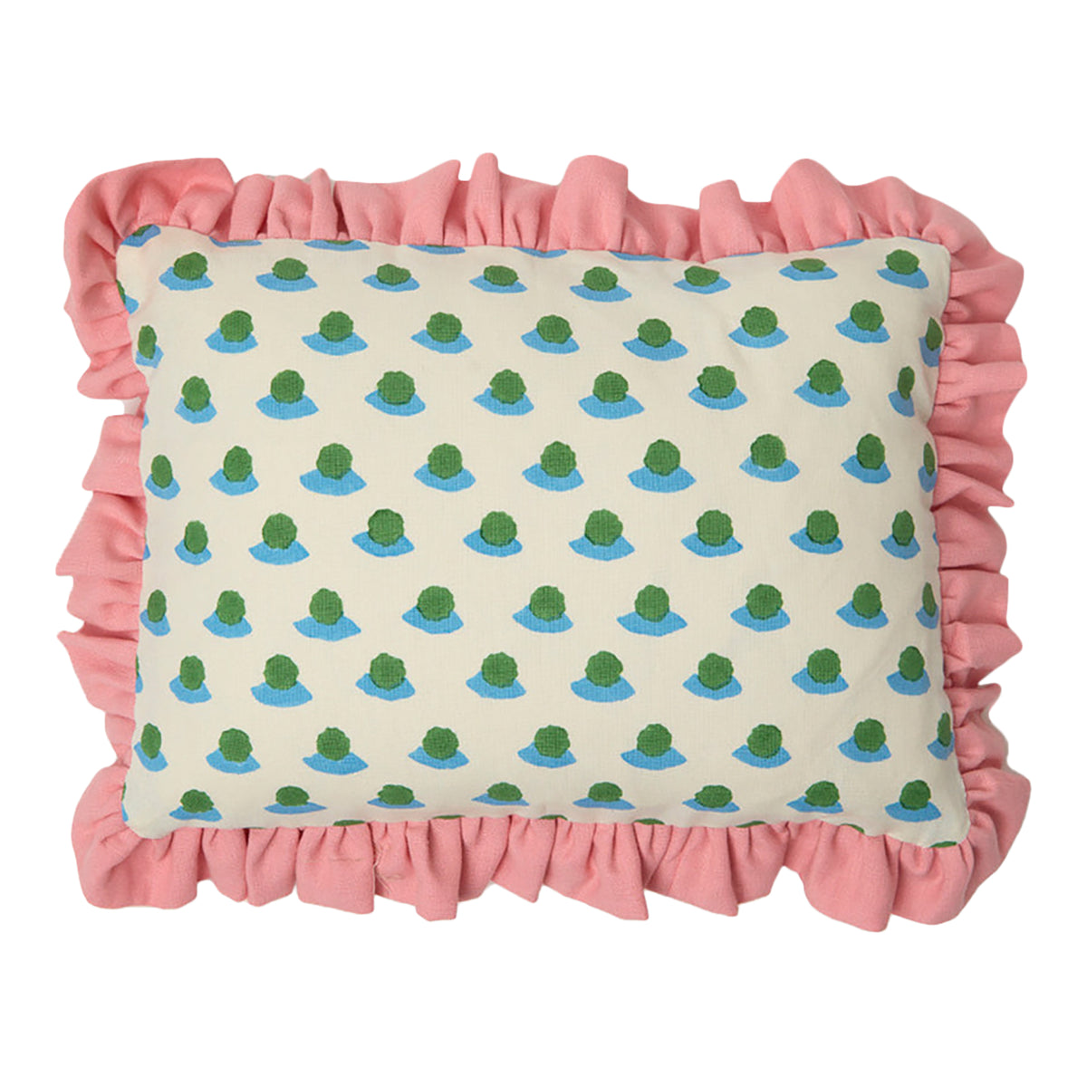 Frill Berry Grass Sky Stripe Pink Cushion