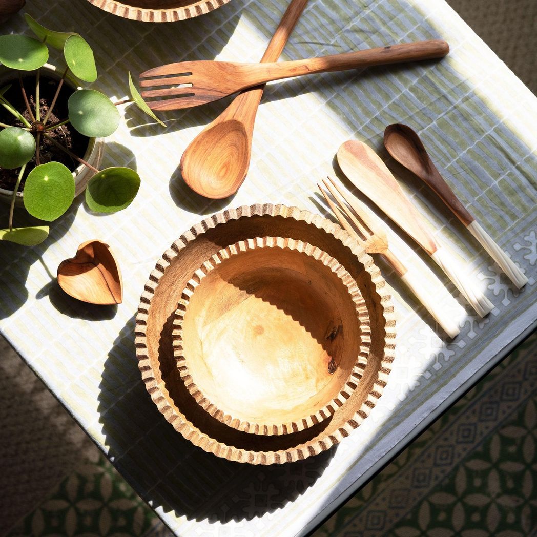 Olive Wood Slim Salad Servers
