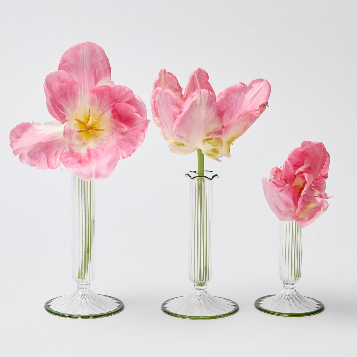 Green Fluted Single Stem Bud Vases (Set of 3)