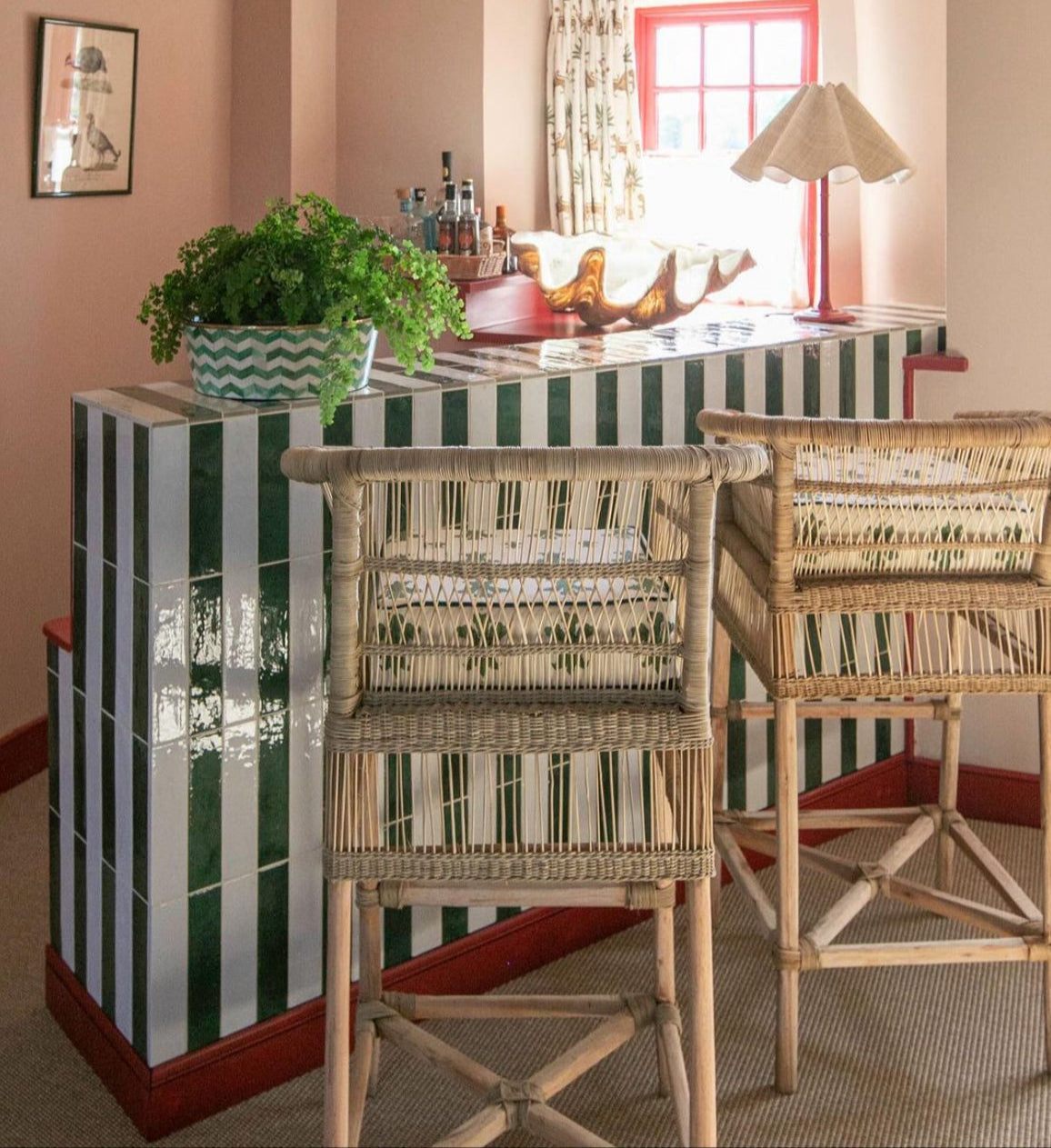 Round Inlay Planter | Large | Green | Chevron