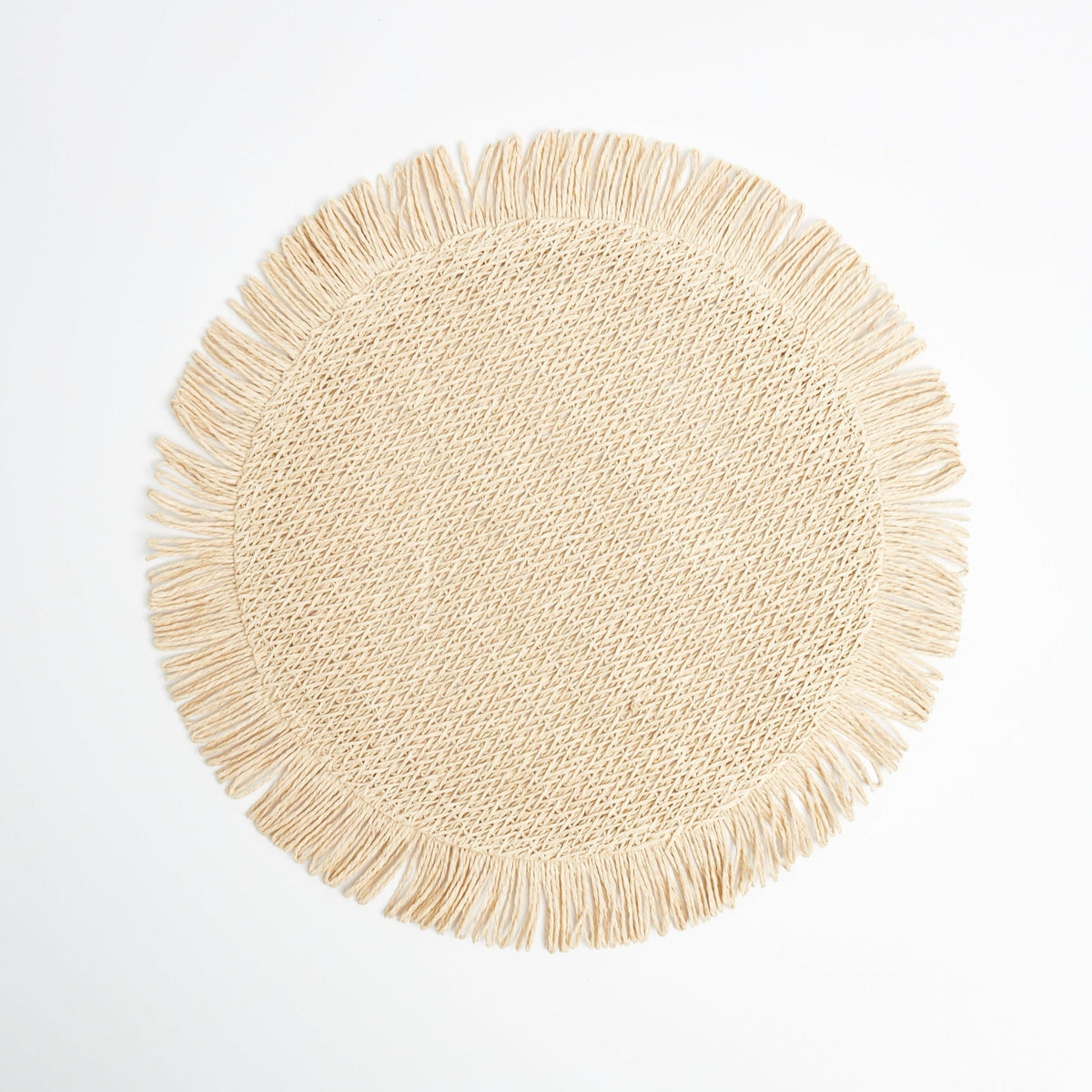 Elia Woven Rattan Round Fringed Placemats (Set of 4)