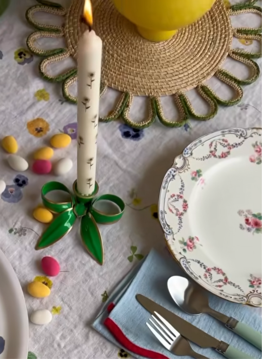 A Pair of Bow Candleholders | Apple Green