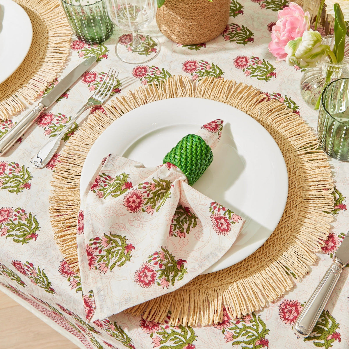Green Rattan Napkin Rings (Set of 4)