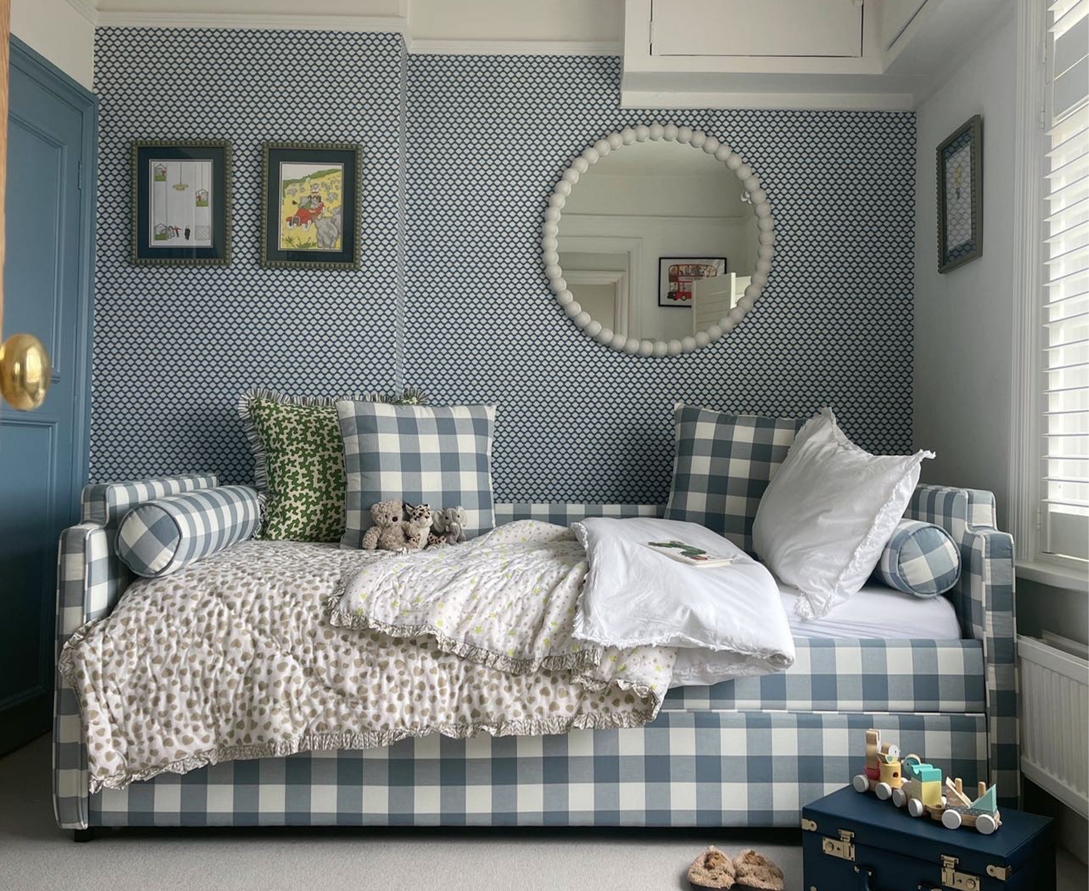 The Posie Upholstered Blue Gingham Childrens Bed