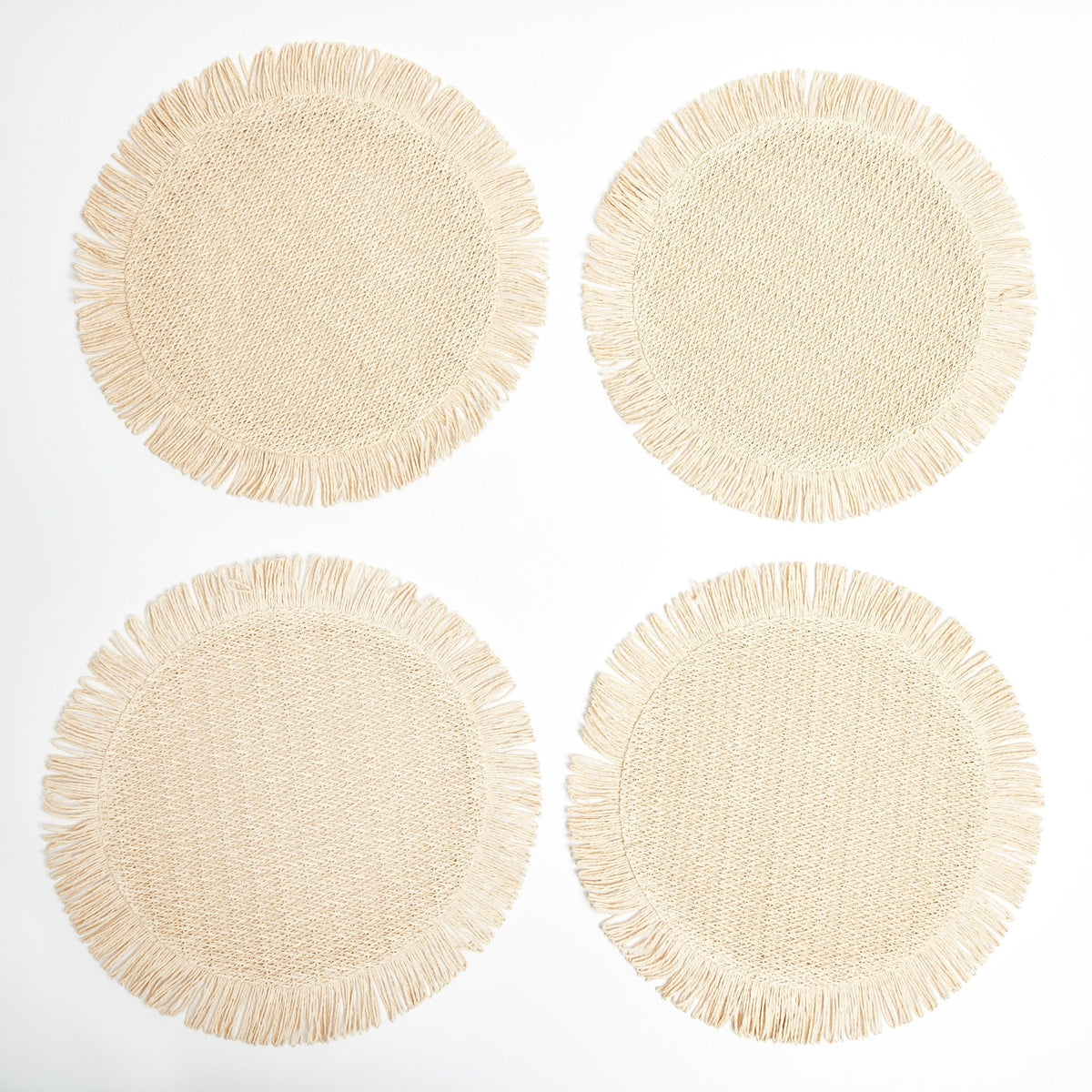 Elia Woven Rattan Round Fringed Placemats (Set of 4)