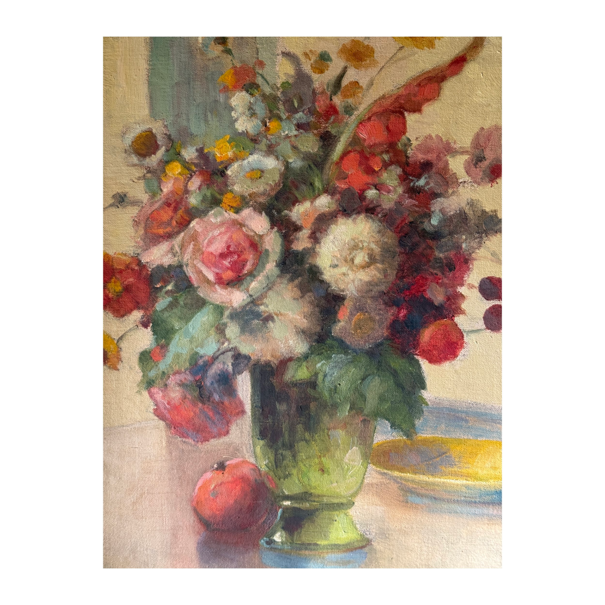 FLOWERS IN A GREEN VASE