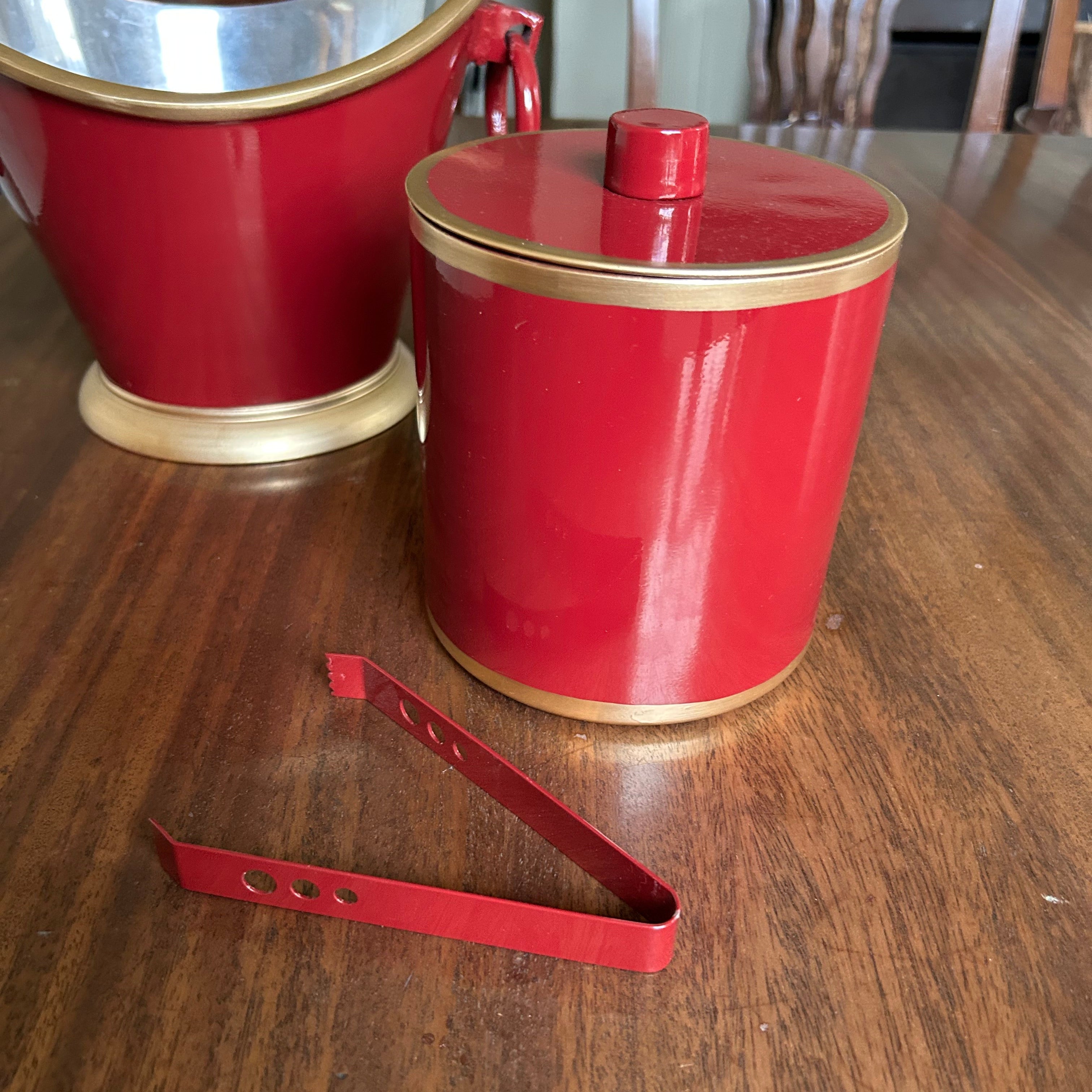 Ice Bucket | Red with Hand Painted Gold Edge