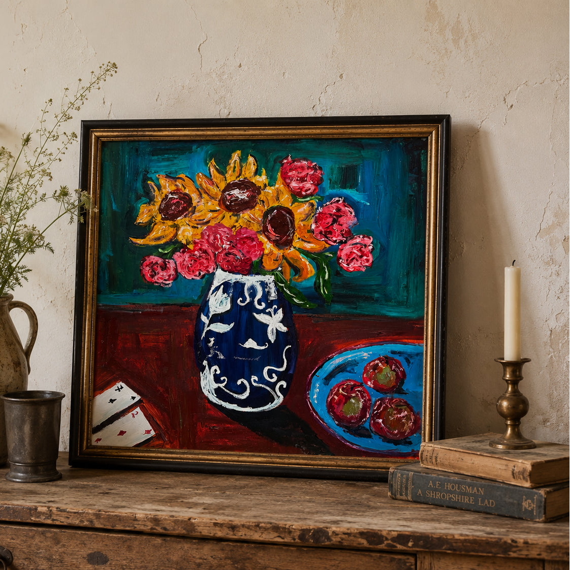 Sunflowers and Solitaire Oil & Acrylic Painting