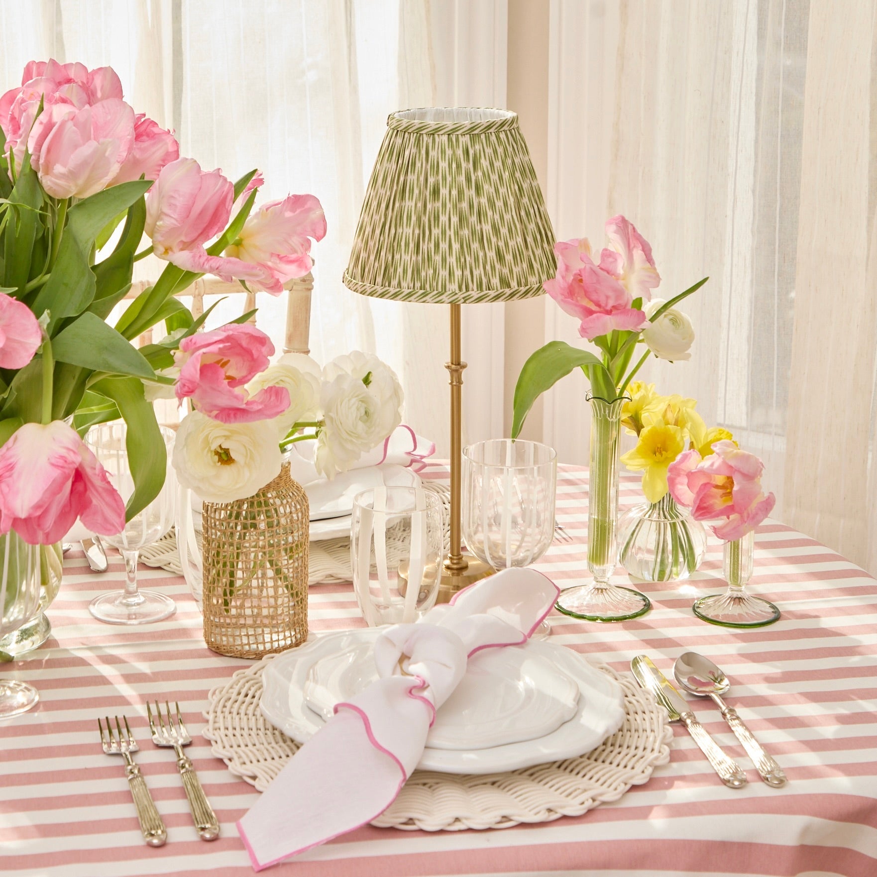 Lyla Rechargeable Table Lamp with Green Patola Lampshade