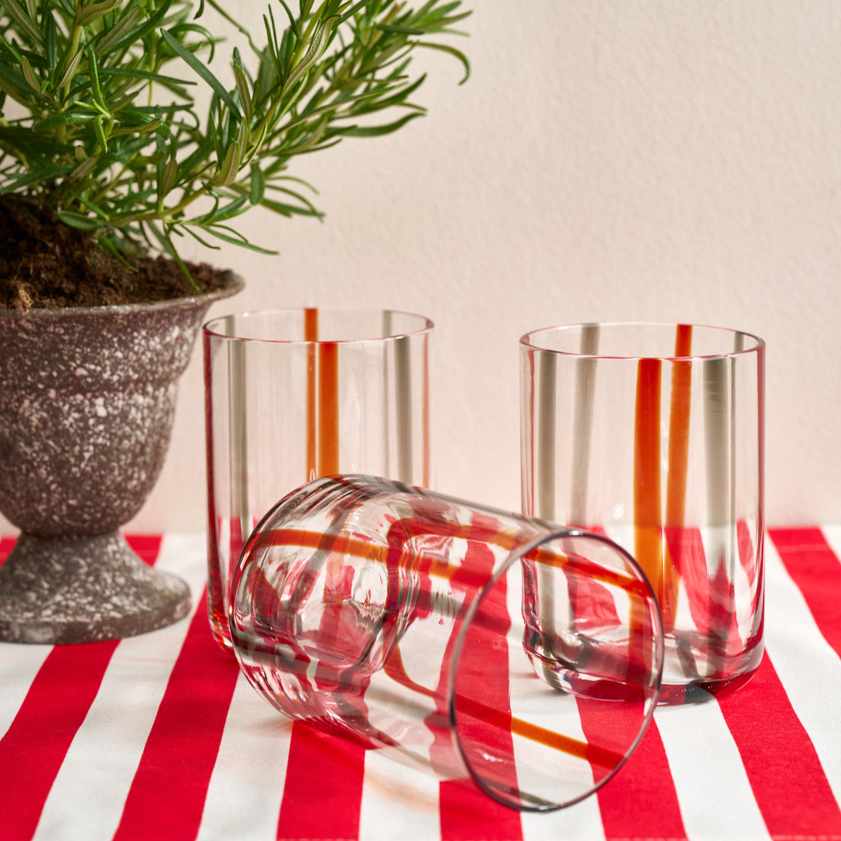 Red and Grey Striped Glasses (set of 6)