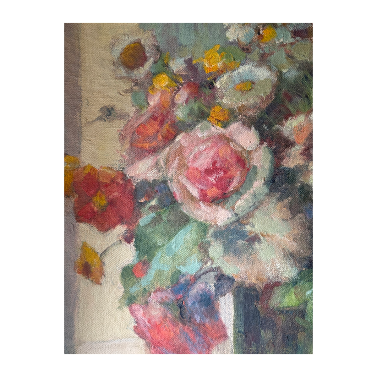 FLOWERS IN A GREEN VASE