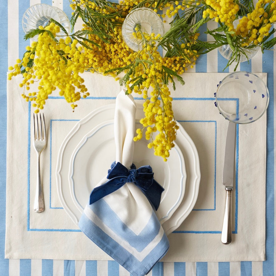 Blue and White Striped Tablecloth