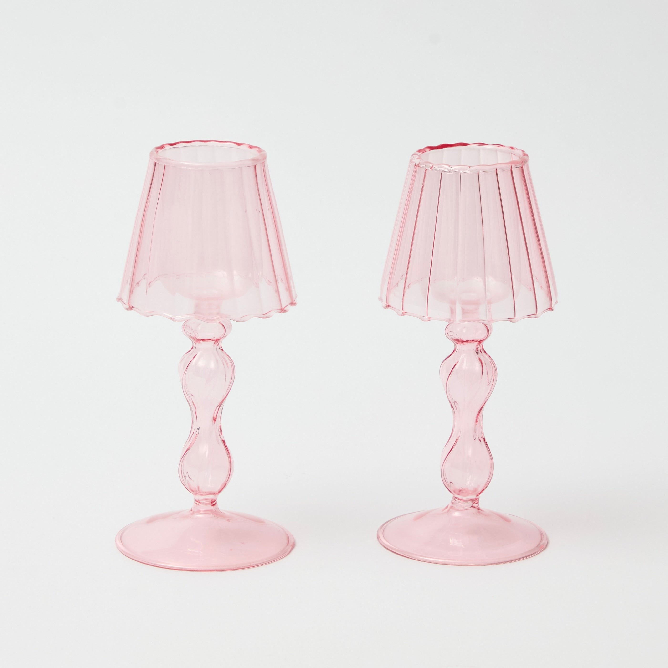 Pale Pink Glass Tea Light Lamps (set of 2)