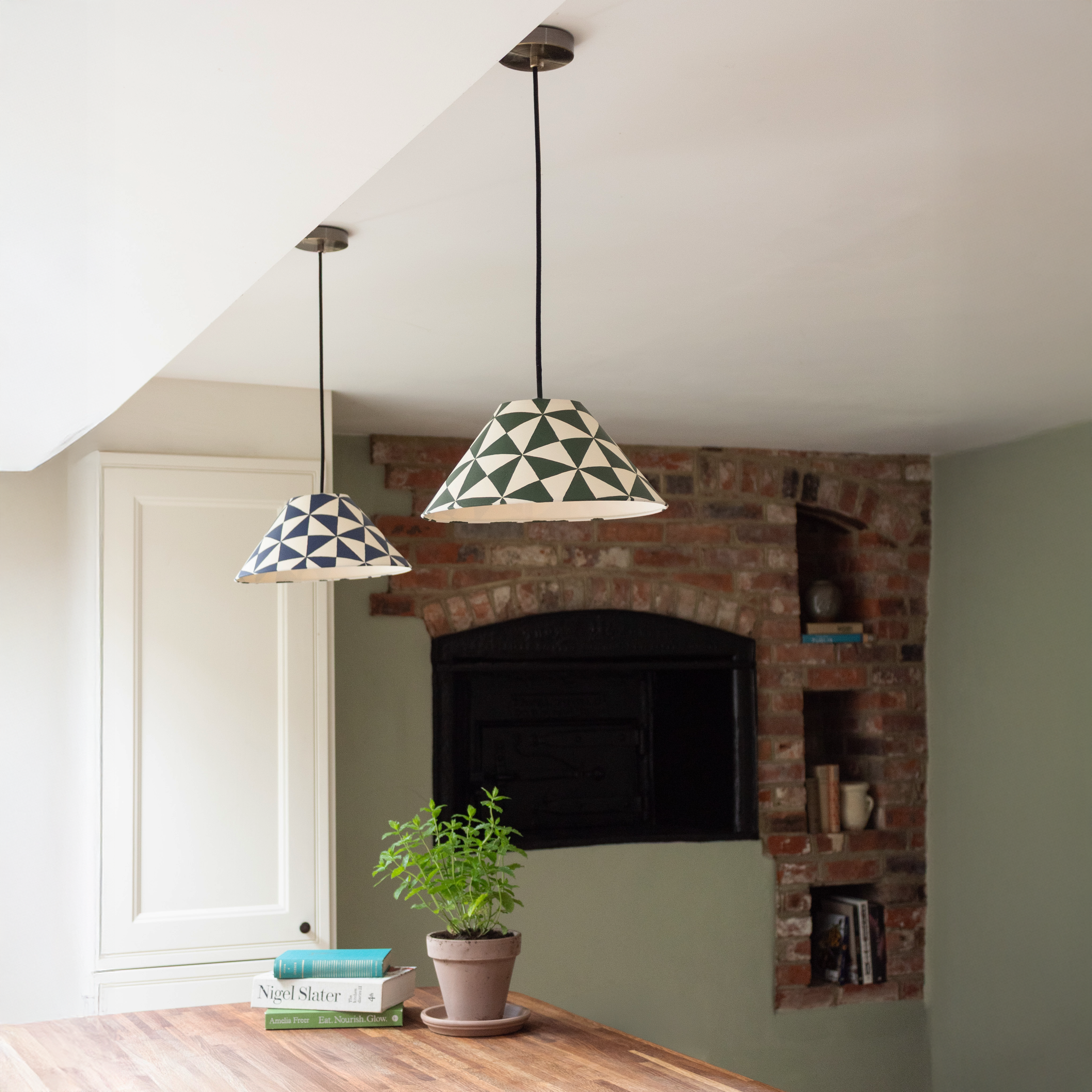 Geometric Handpainted Pendant | Dark Green