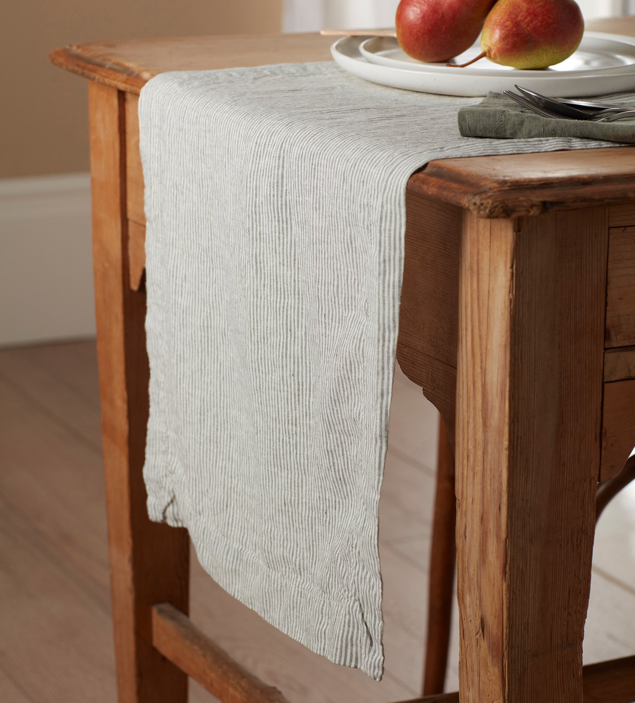 Sid Stripe 100% Linen Table Runner | Olive
