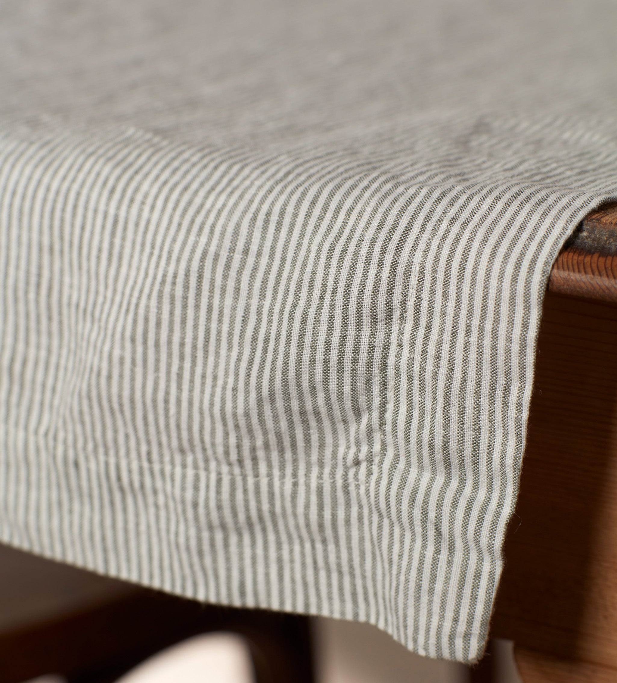Sid Stripe 100% Linen Table Runner | Olive