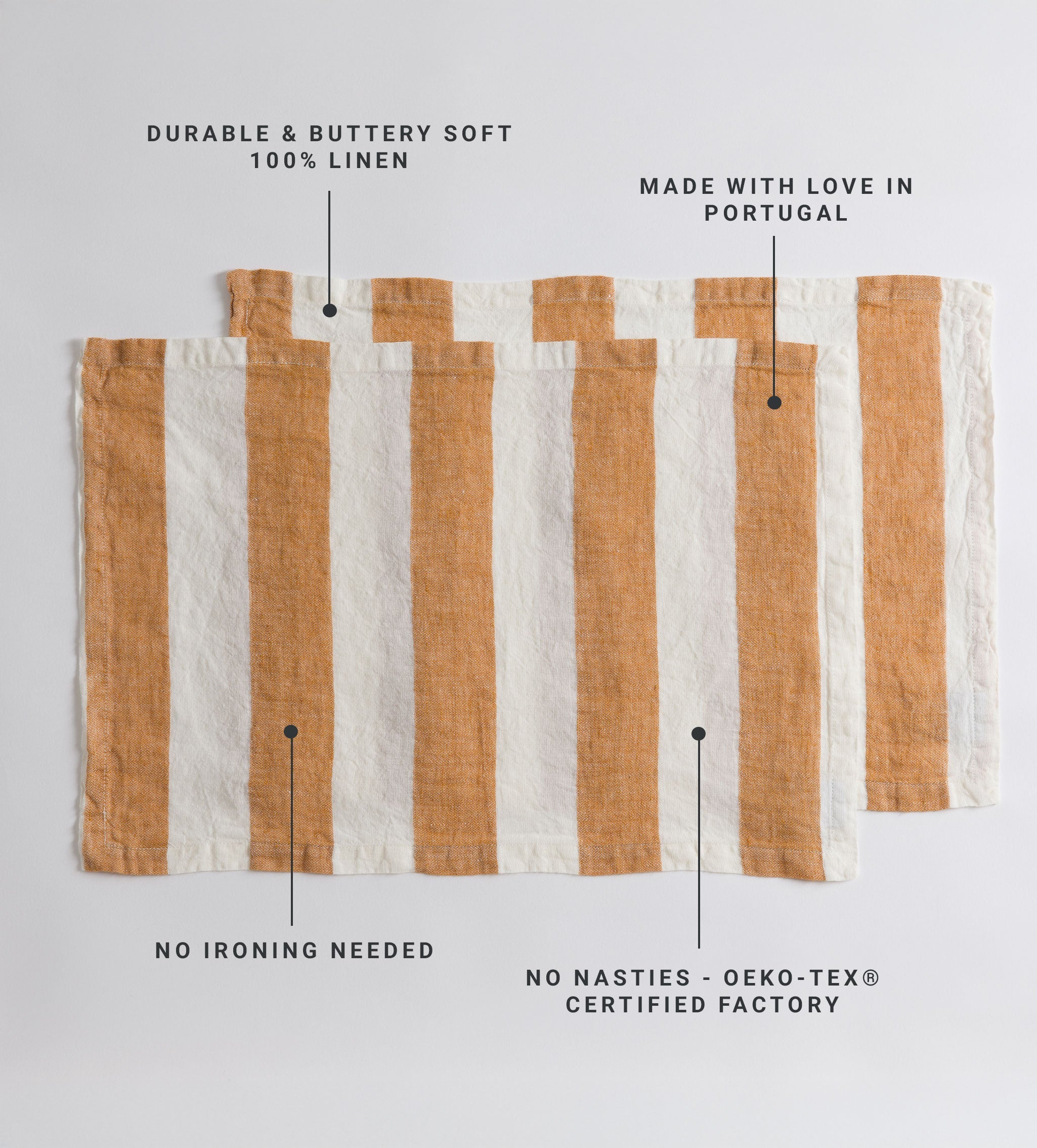Cora Wide Stripe 100% Linen Placemats - Set of 2 | Amber