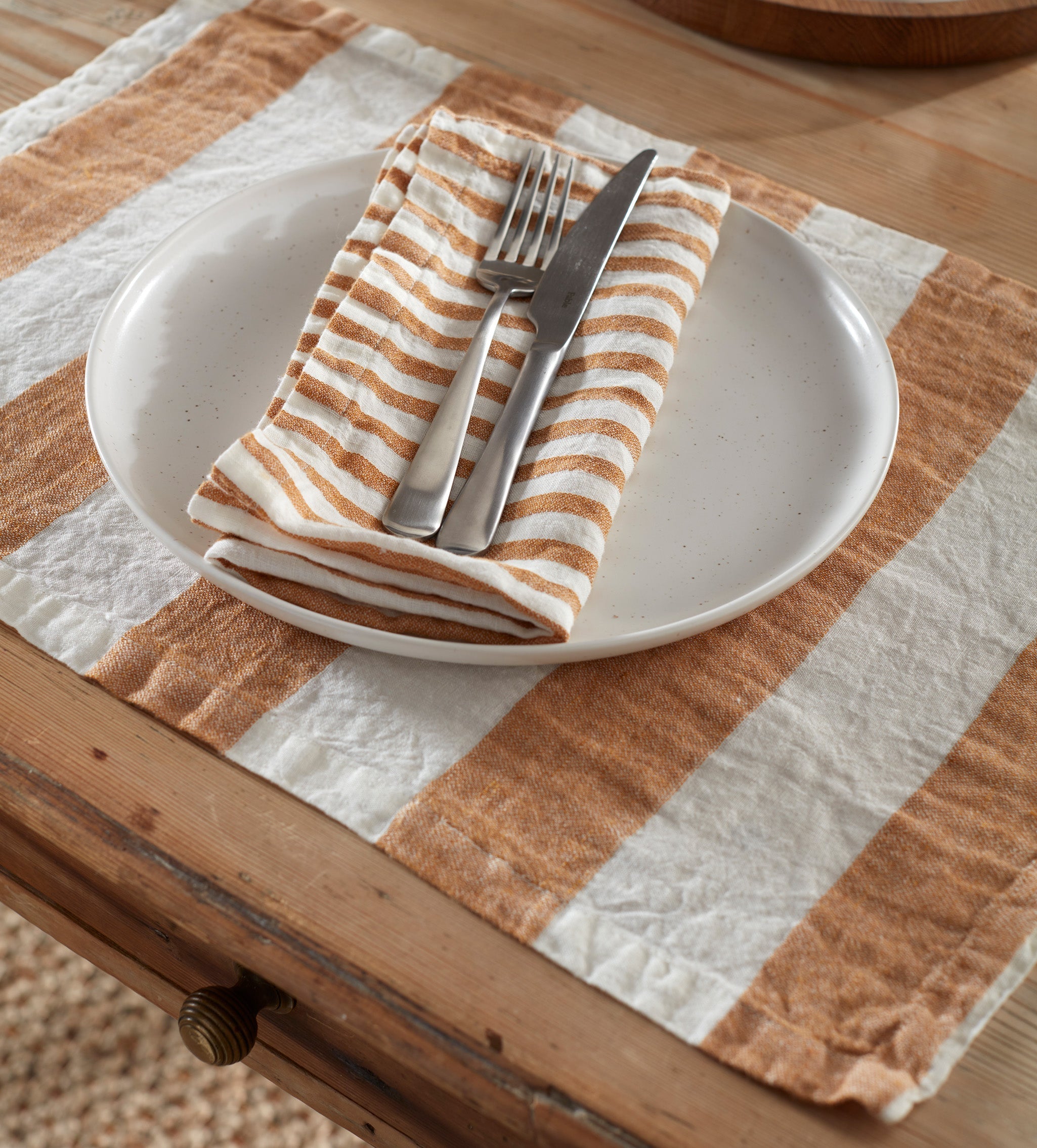 Cora Wide Stripe 100% Linen Placemats - Set of 2 | Amber