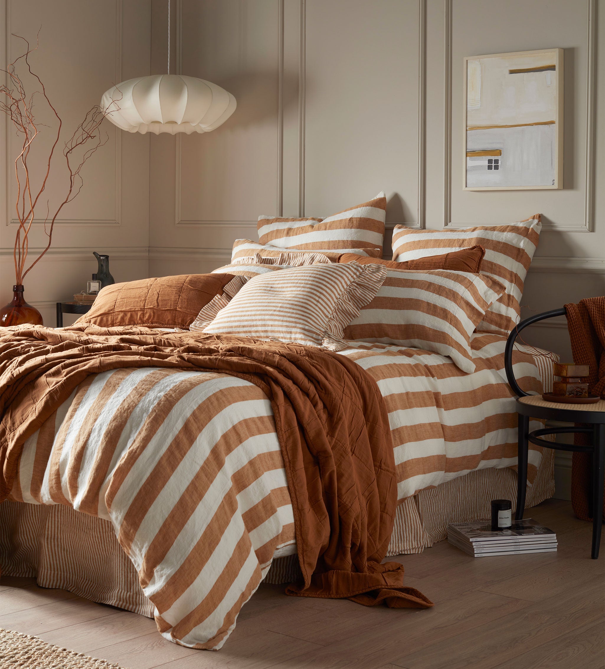 Cora Stripe 100% Linen Pillowcase | Amber