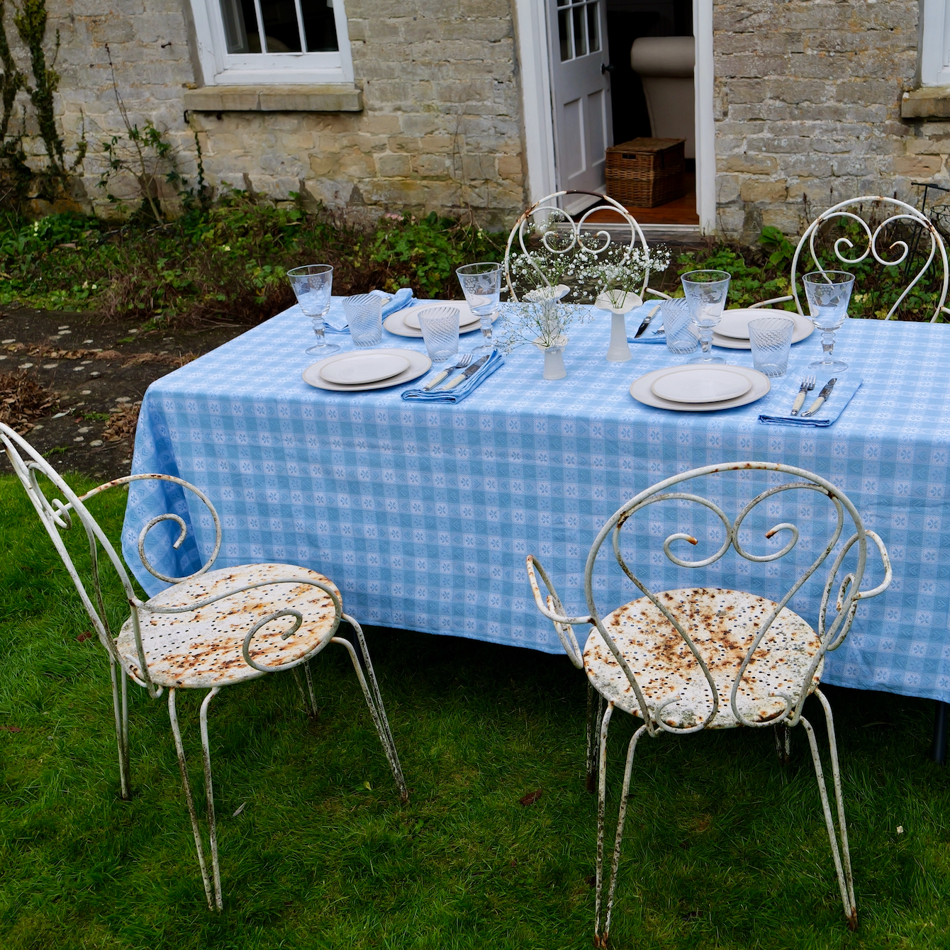 Blue Alpine Chalet Cotton Gingham Tablecloth