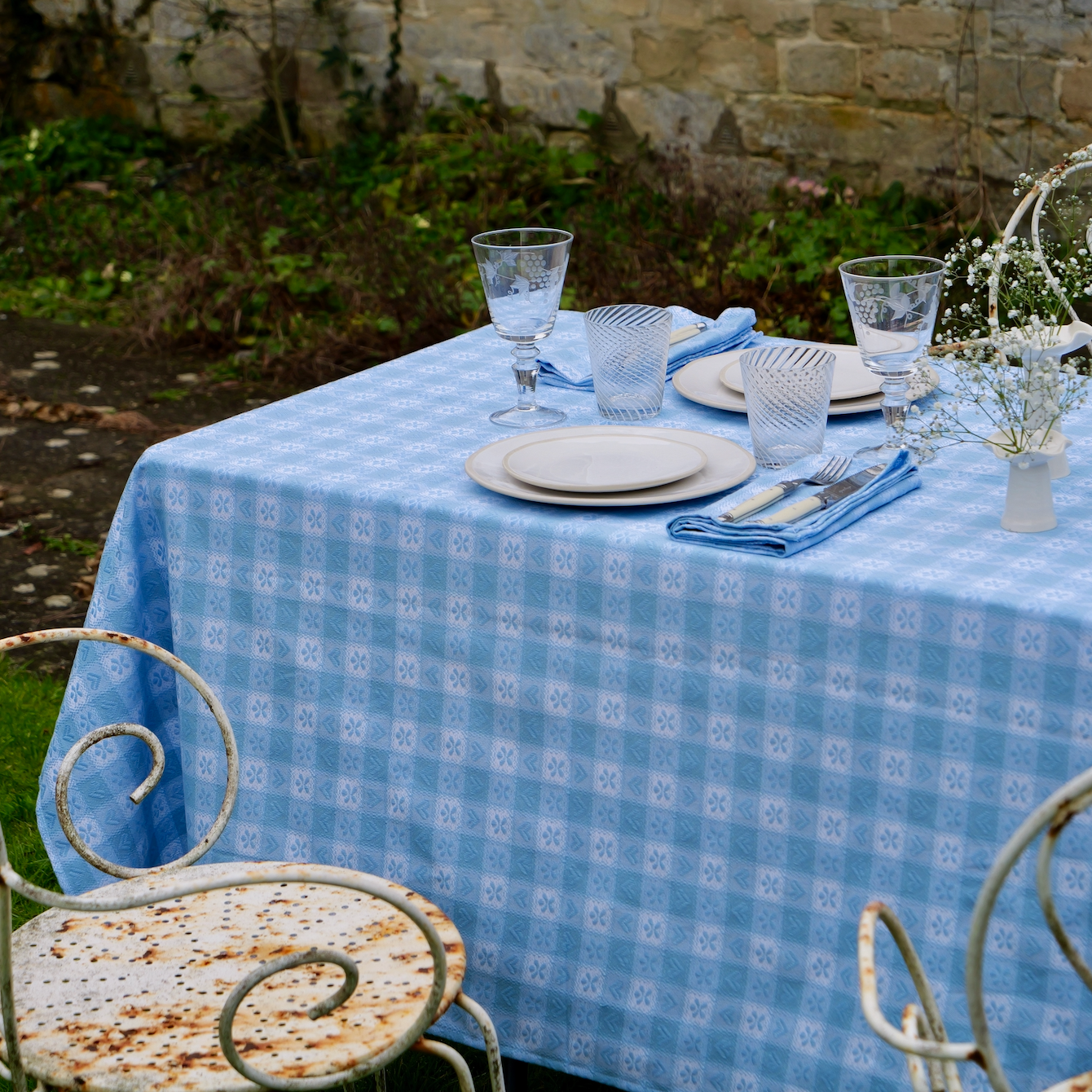 Blue Alpine Chalet Cotton Gingham Tablecloth