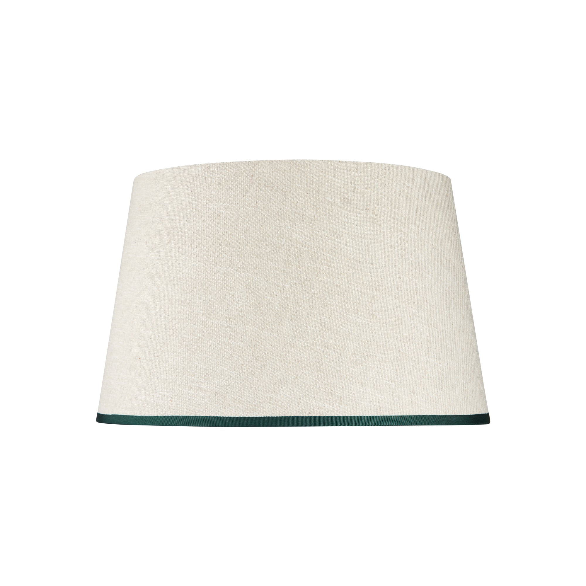 STRETCHED CREAM LINEN LAMPSHADE WITH RIBBED ARTICHOKE GREEN TRIM