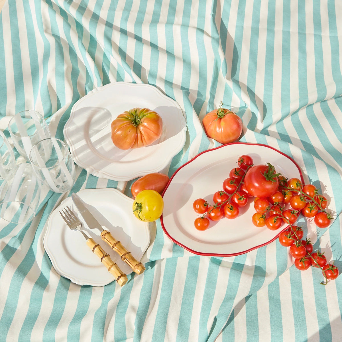 Turquoise and White Stripe Tablecloth
