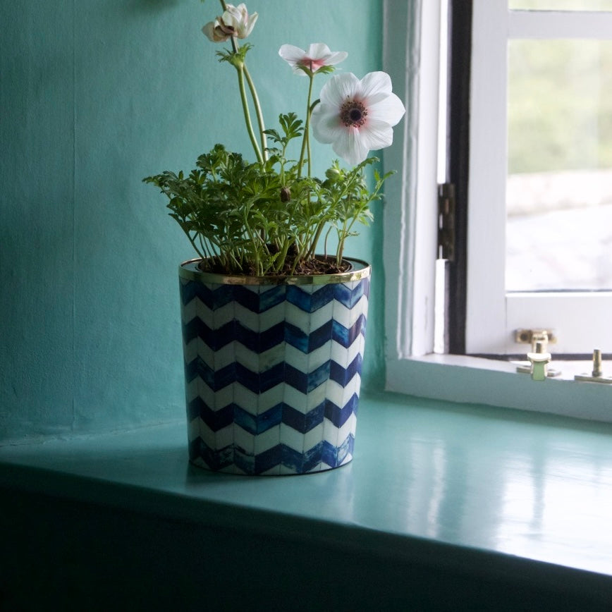 Round Inlay Planter | Medium | Blue | Chevron