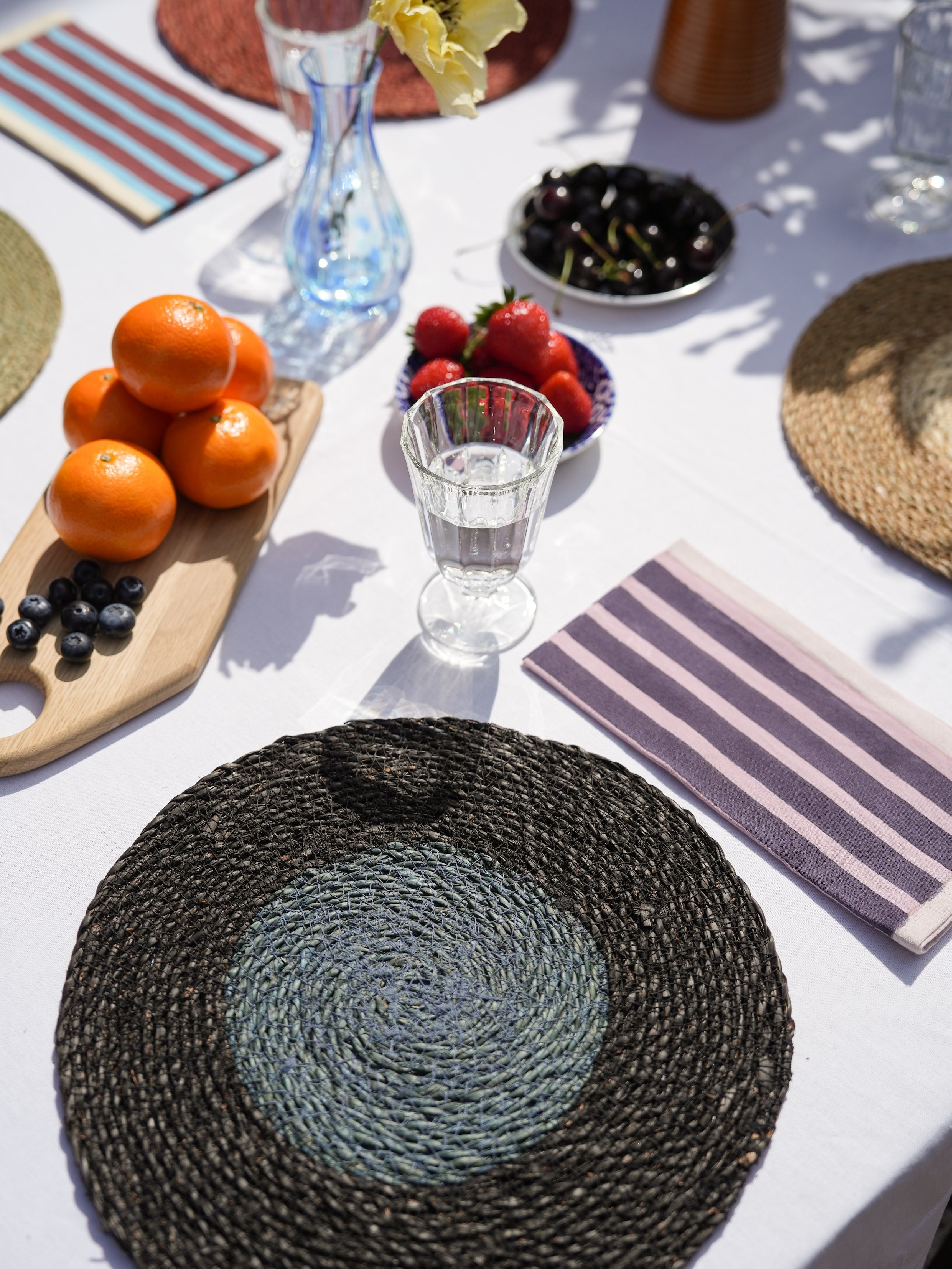 Seagrass Placemats Set of 2 - Black / Blue
