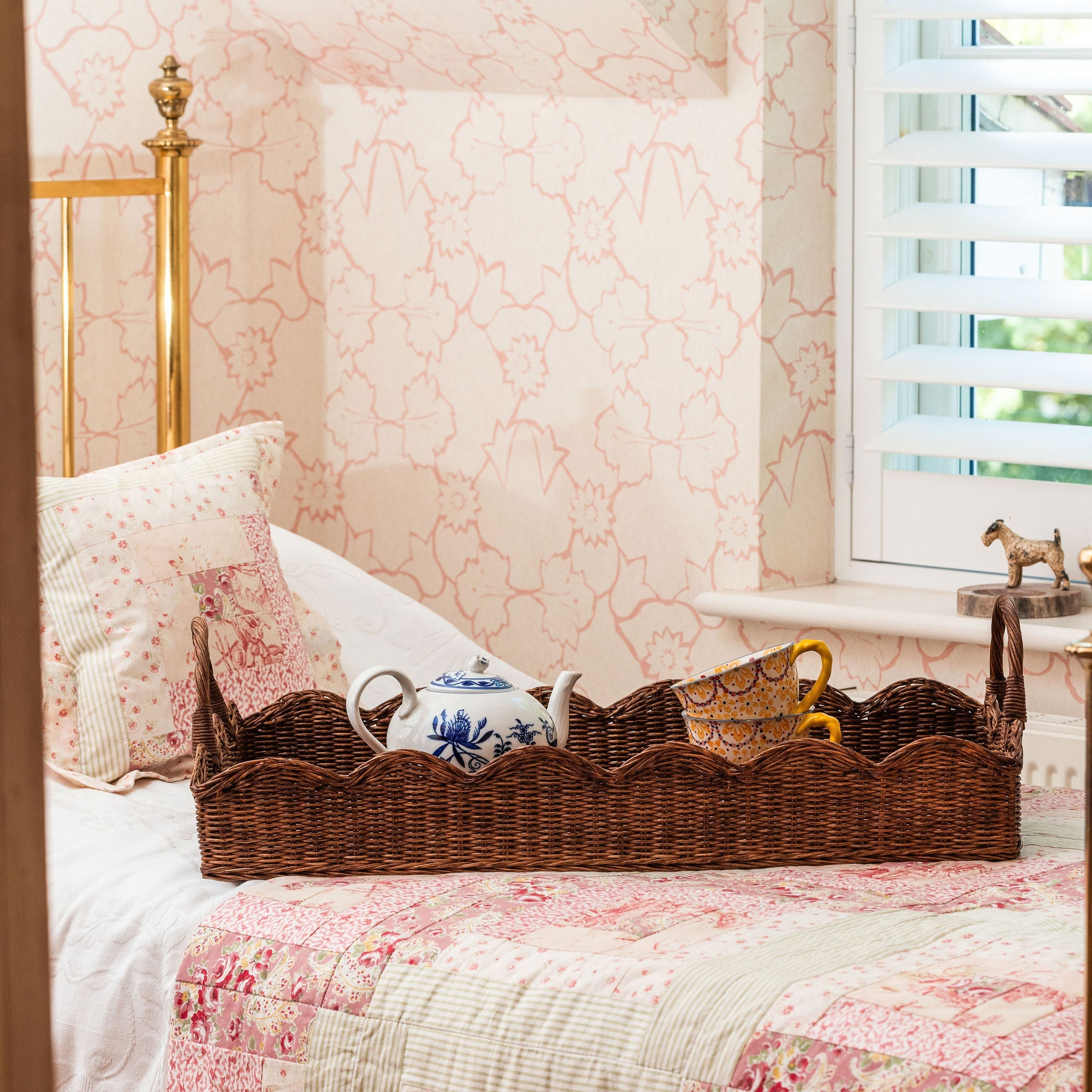 Large Rattan Scalloped Tray | Teak