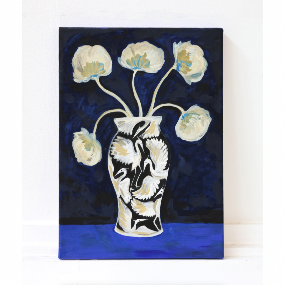 Black Herons Vase - Original Canvas Painting