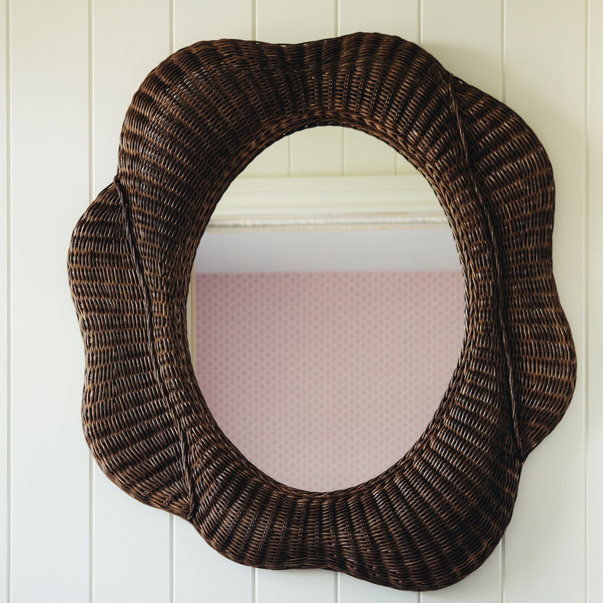 Blossom Rattan Oval Mirror (Teak)
