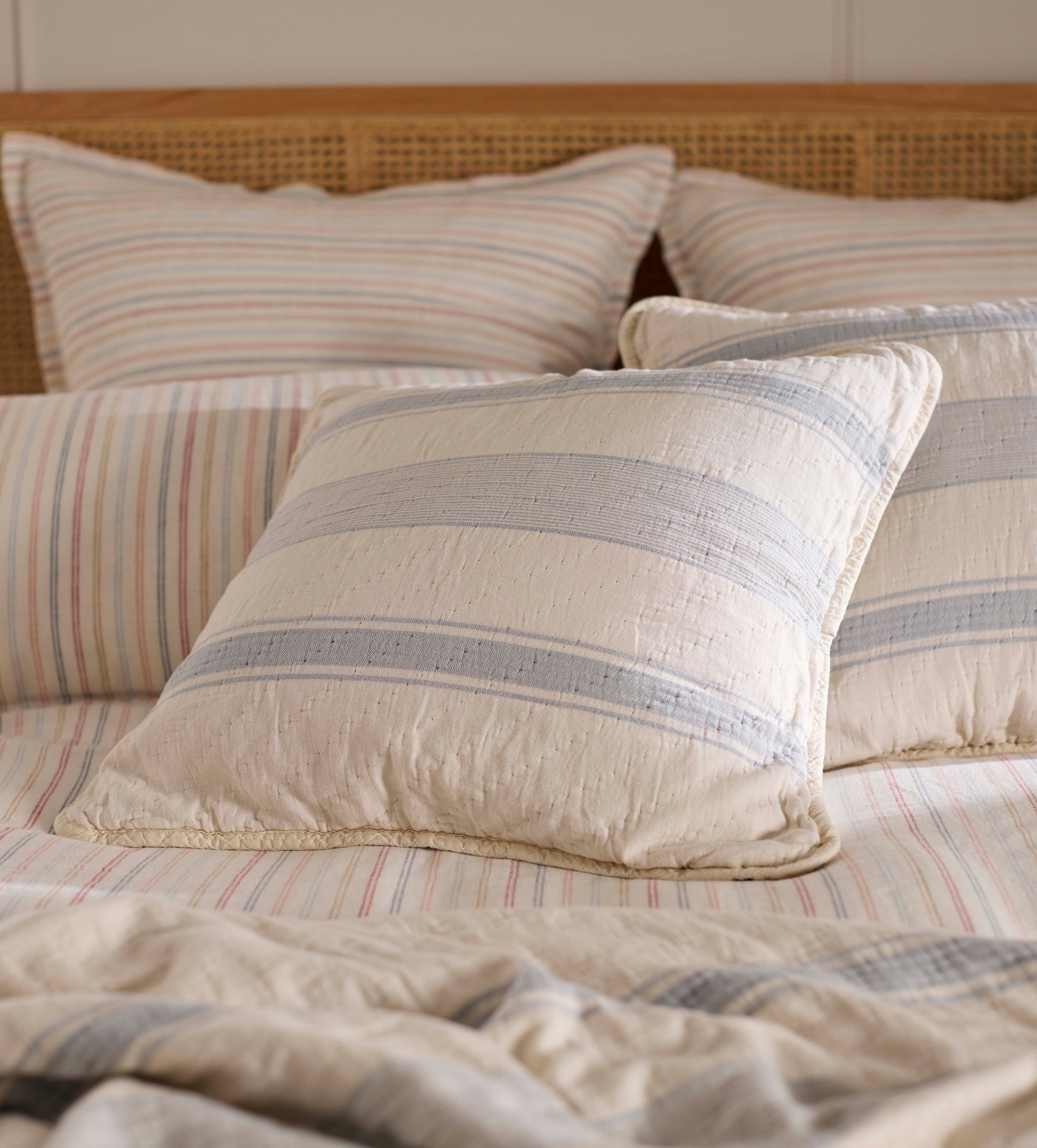 Blue Benji Stripe 100% Cotton Cushion Cover