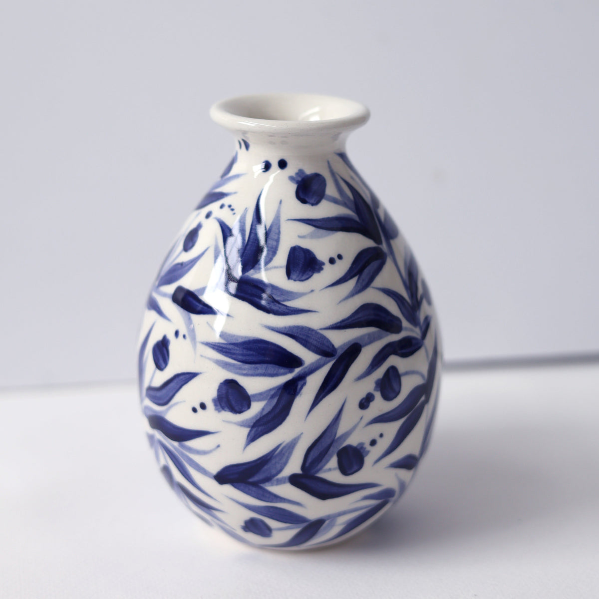 Hand Painted Pomegranate Bud Vase - Deep Blue