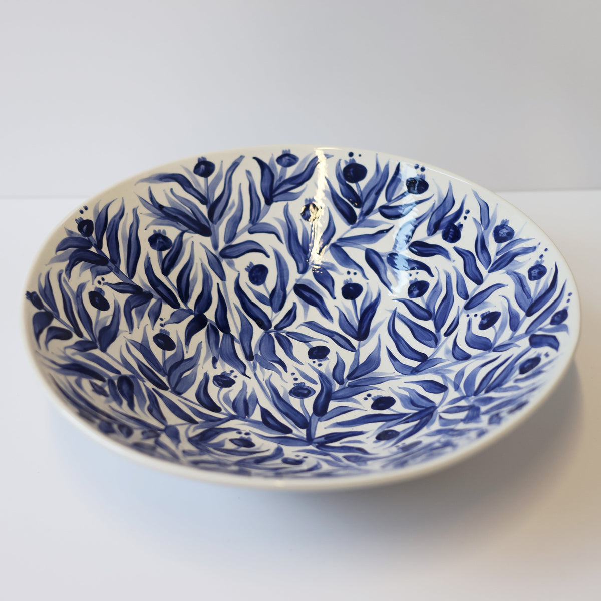 Hand Painted Pomegranate Large Serving Bowl - Deep Blue