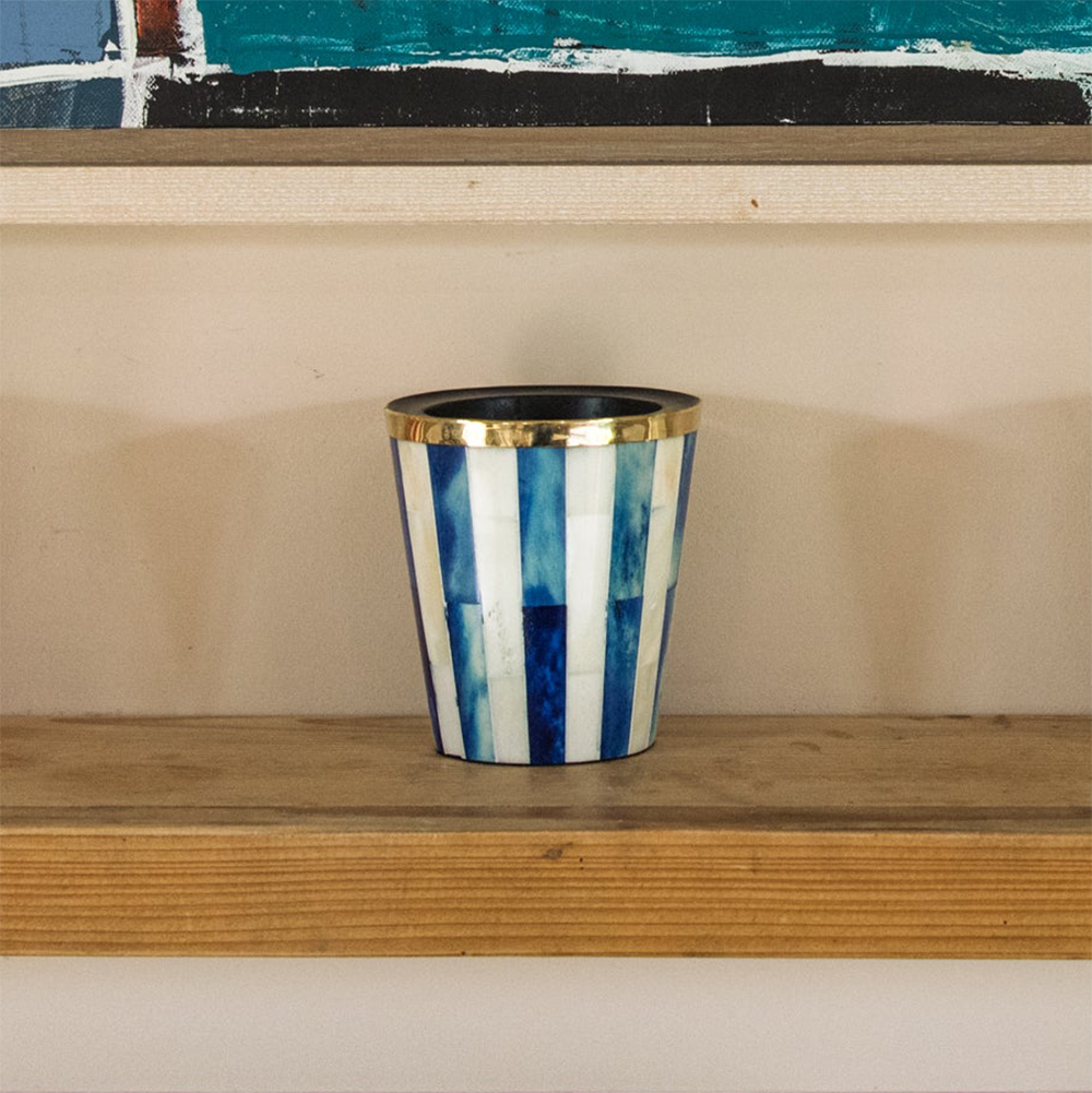 Striped Inlay Brush Pot | Blue & White