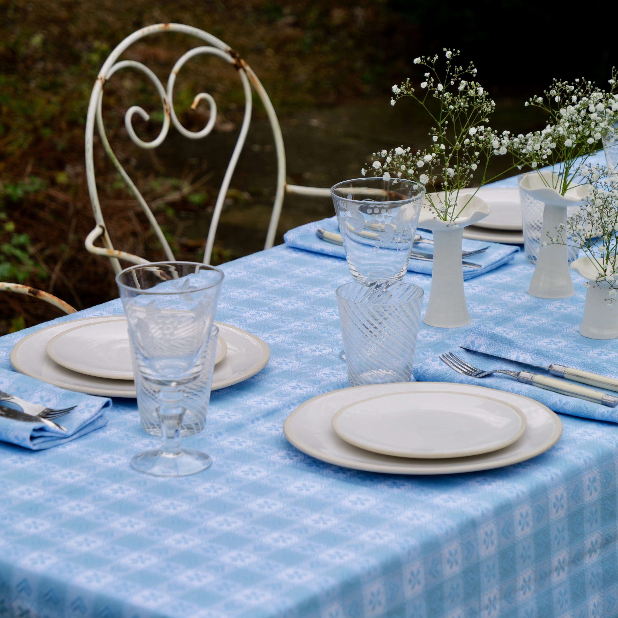 Blue Alpine Chalet Cotton Gingham Tablecloth