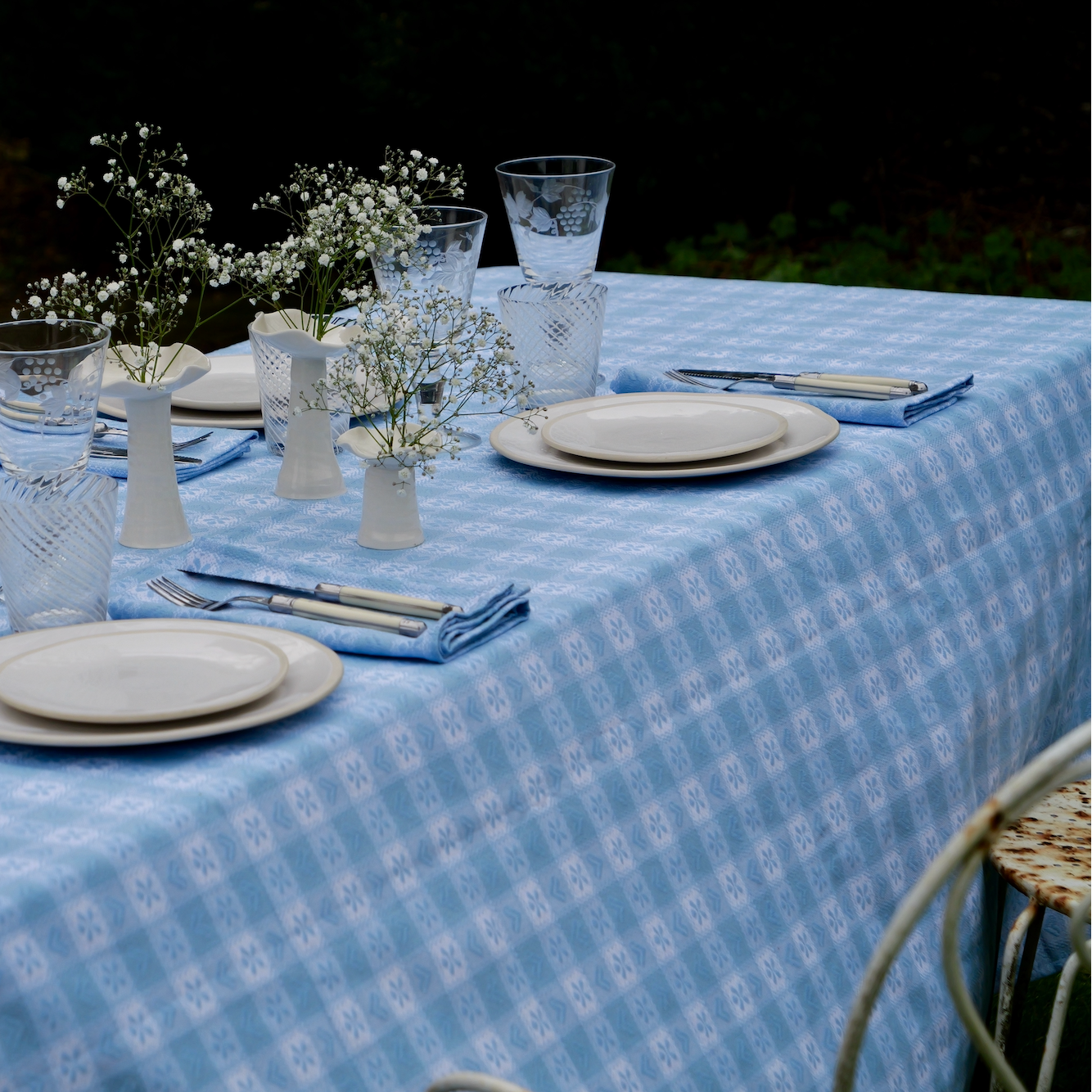 Blue Alpine Chalet Cotton Gingham Tablecloth