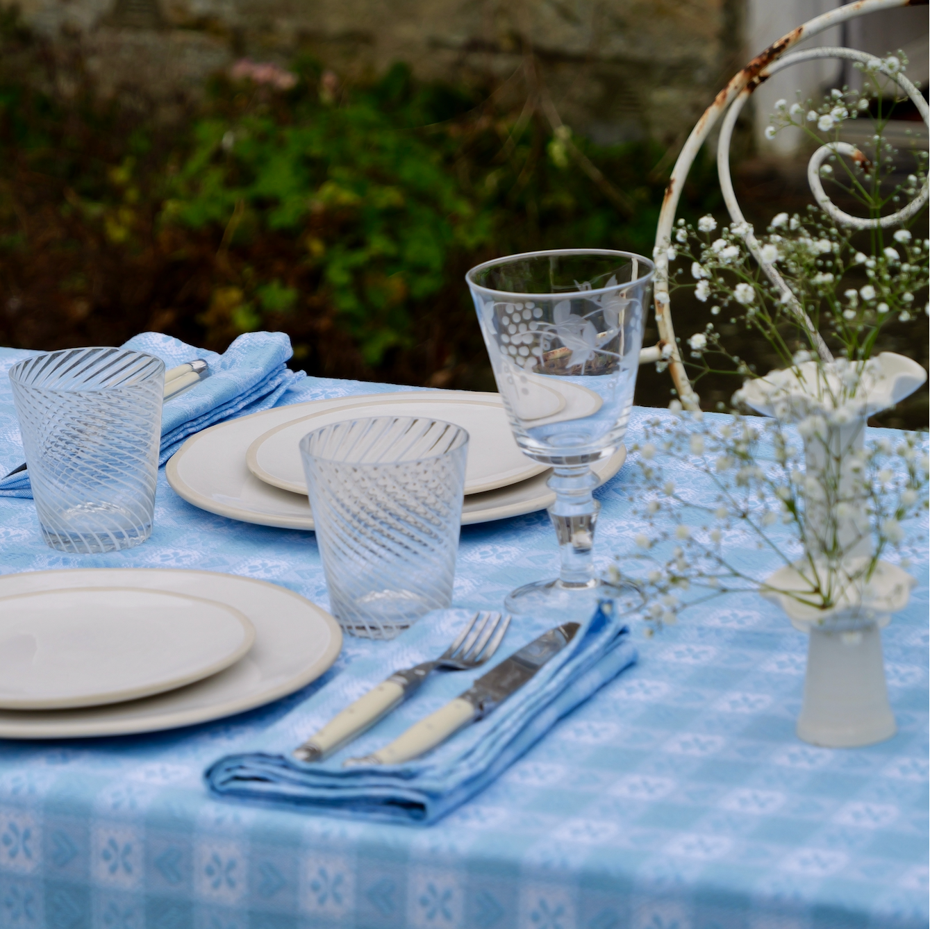 Blue Alpine Chalet Cotton Gingham Tablecloth