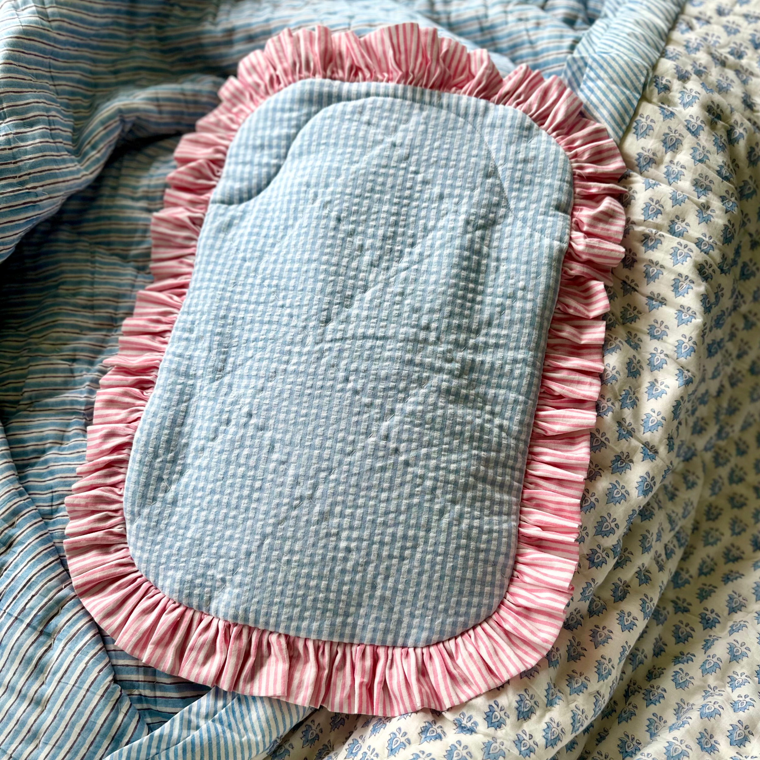 Blue Gingham Ruffle Hot Water Bottle Cover