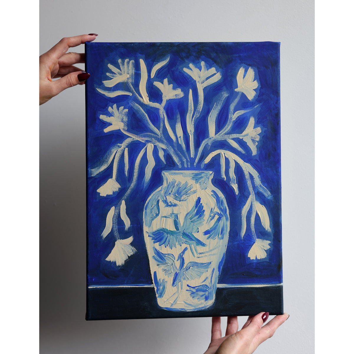 Blue Heron Vase - Original Canvas Painting
