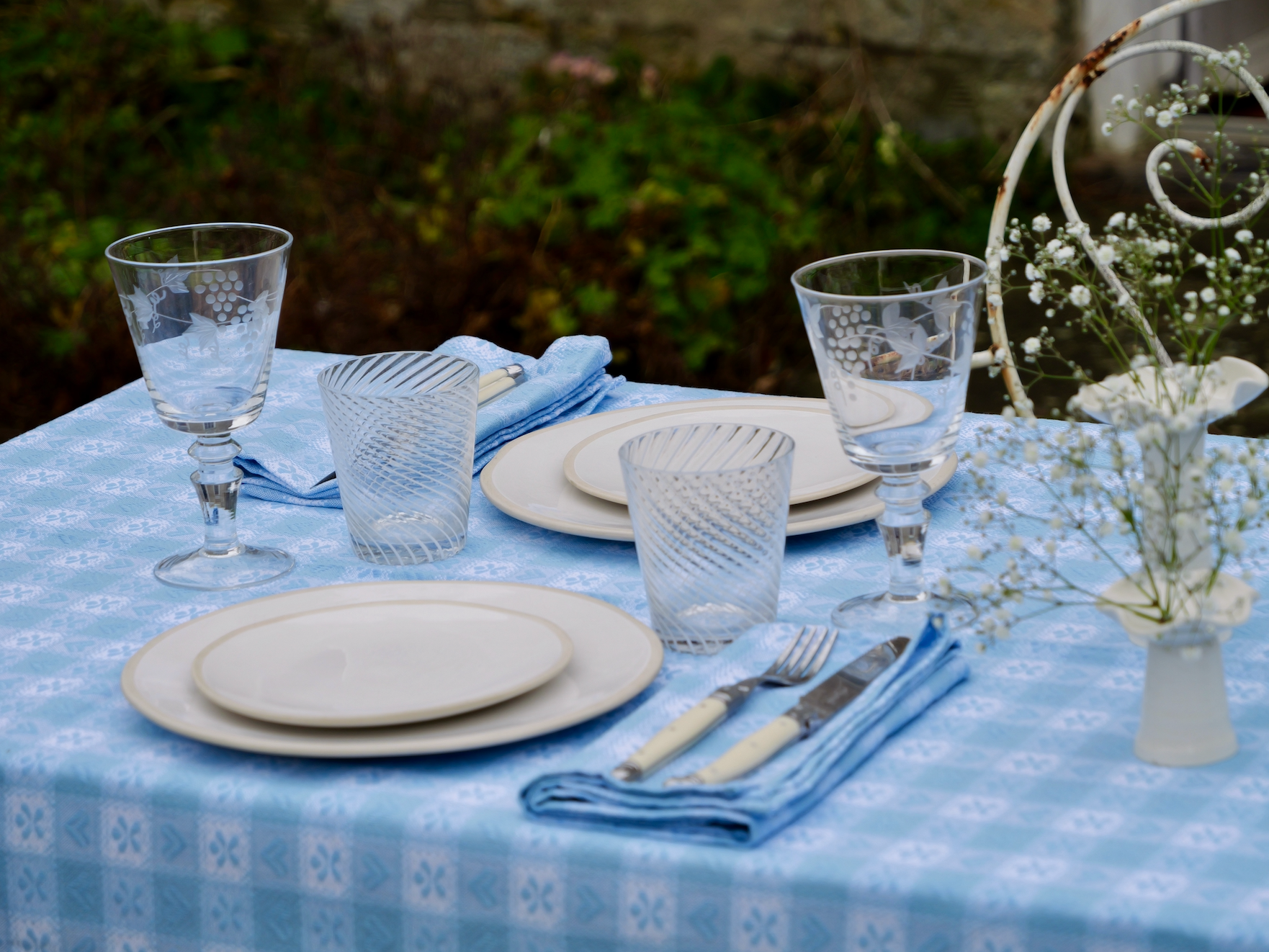 Blue Alpine Chalet Cotton Gingham Napkin, Set of 4, Italian Cotton, 50x50cm